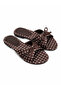 Polina Brown Polka Dot Patterned Satin Slippers with Bow - 2
