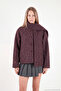 Detachable Shawl Detailed Buttoned Textured Short Coat Women's Coat 6810429 - 5