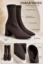 Rachel Women's Bitter Brown Pointed Toe Diver Stretch 7 cm Thick Heeled Sock Boots Bootie - 5