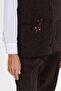 Women's V-Neck Knitted Rose Embroidered Wool Short Vest Dark Brown - 4