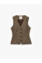 Slim Fit V-Neck Buttoned Striped Blazer Vest