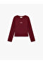 Wing Embroidered Slim Fit Cotton Camisole Crew Neck Long Sleeve T-Shirt
