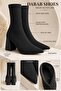 Rachel Women's Black Pointed Toe Diver Stretch 7 cm Thick Heeled Sock Boots Bootie - 5