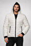 Men's Inflatable Hooded Zippered Coat Water Repellent Quilted Lined Fabric Pocketed Winter Comfortable Fit - Cream - 4