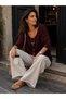 Women's V-Neck Three-Quarter Sleeve Loose Mercerized Knitwear Blouse with Pendant Detail - 4