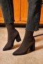 Rachel Women's Bitter Brown Pointed Toe Diver Stretch 7 cm Thick Heeled Sock Boots Bootie - 4