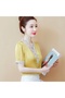 Women's Yellow V-Neck Short Sleeve T-Shirt - 3