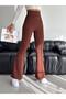 Women's Brown High Waist Front Stitched Flare Pants Elt3329