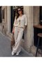Women's V-Neck Three-Quarter Sleeve Loose Mercerized Knitwear Blouse with Pendant Detail - 4