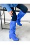 Pusi Cobalt blue Suede Bellows-Heeled over the Knee Boots - 4