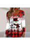 Women's Red White Plaid Long Sleeve T-Shirt - 5