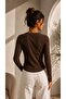 Women's Brown Button Detailed Long Sleeve Crew Neck Viscose Fabric Cardigan Blouse - 7