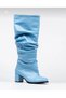 Pusi Bebek Blue Leather Patent Leather Gusseted Cowboy Boots - 5