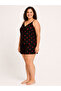 Women's Plus Size Rope Strap Lace Collar Black Strawberry Summer Pajama Set - 4