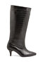 Women's Black Leather Crocodile Heeled Pointed Boots - 5