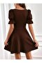 Brown Watermelon Sleeve Mini Dress - Square Neck Casual Chic - 5