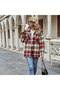 Women's Red Multicolor Plaid Long Sleeve Shirt - 8
