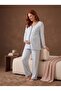 Viscose Textured Front Buttoned Blue Maternity & Pregnancy Pajama Set