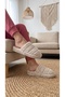 Women's Beige Closed 3-Stripes House Slippers 3 cm Byndkap3C - 6