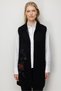 Women's Polo Collar Floral Embroidered Open Front Long Wool Vest Black - 3