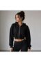 Women's Black Zippered Hooded 2 Thread Raster Crop Sweatshirt - 2