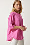 Crew Neck Draped Viscose Blouse Lrc0006 Pink - 2