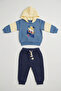 Baby Boy Hooded Skateboard Teddy Bear Printed Tracksuit Set