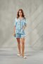 Women's Blue Satin Short Pajama Set Peony & Ribbed with Pockets, Gift, Spacious Home Elegance Satin Shorts Set for Your First Vacation