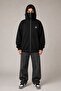 Black Oversize Spider Patterned High Collar Zippered Hooded Sweatshirt - 2