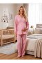 New Season Powder Double-Breasted Collar Muslin Fabric Design Long Sleeve 100% Cotton Maternity Pajama Set - 8
