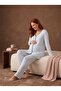 Viscose Textured Front Buttoned Blue Maternity & Pregnancy Pajama Set - 3
