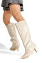 Women's Leather Crocodile Heeled Pointed Boots - 3