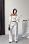 Women's White Zippered 3-Thread Ribbed Triple New Season Tracksuit Set Nbg6372 - 2