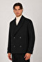 Men's Black Premium Series Double-Breasted Wide Collar Modern Cut Cashmere Coat - 4