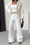 Women's White Zippered 3-Thread Ribbed Triple New Season Tracksuit Set Nbg6372 - 5