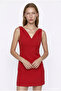 V-Neck Waist-Fitted Mini Dress Red - 3