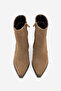 Women's Pointed Toe Cowboy Zippered Thick Heeled Boots Ranka Tobacco Brown Suede - 6