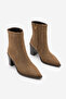 Women's Pointed Toe Cowboy Zippered Thick Heeled Boots Ranka Tobacco Brown Suede - 5