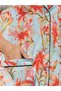 Women's Floral Patterned Dowry Blue Satin Short Pajama Set Sakura & Biyeli, Luxury Home Wear, Gift Satin Shorts Set - 4