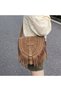Women's Brown Canvas Fringe Crossbody Shoulder Bag - 2
