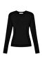 1041 women's cotton crew neck finger-loop long sleeve body blouse black - 2