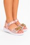 Velcro Beaded Girls' Sandals Pudra