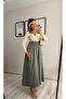 Belted Long Sleeve Camisole Dress with Tencel Skirt - 2