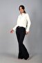 Women's Spanish Flare Lycra Crepe Trousers with Waist Belt - 2