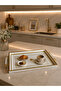 Luxury Presentation Tray with Bird Figure and Gold-White Frame 46X28 cm Real Glass - 2