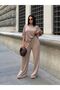 Women's Beige Oversize T-Shirt Casual Pants Modal Set - 3