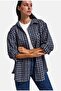 Women's Gray Navy Plaid W6-54 Oversize Shirt - 5