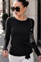 Women's Side Tie Detailed Crew Neck Long Sleeve Blouse 265071 -