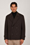 Men's Brown Premium Series Double-Breasted Wide Collar Modern Cut Cashmere Coat - 2