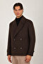 Men's Brown Premium Series Double-Breasted Wide Collar Modern Cut Cashmere Coat - 4